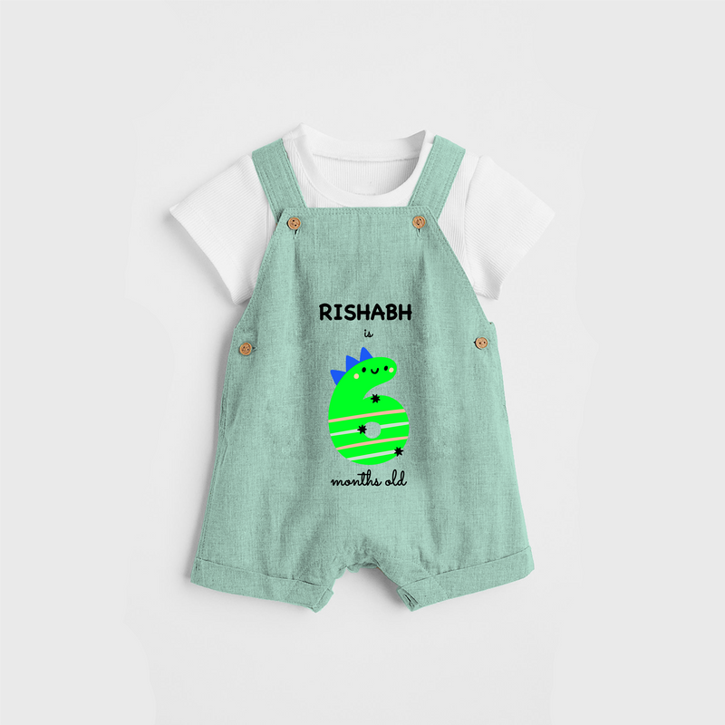 Celebrate The Sixth Month Birthday Custom Dungaree, Featuring with your Baby's name - LIGHT GREEN - 0 - 5 Months Old (Chest 17")