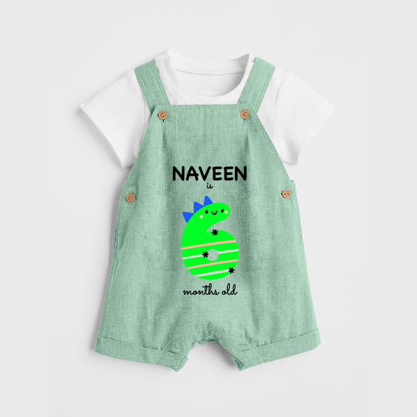 Milestone Dungaree Set for 6th Month | Soft Cotton Personalized Dungaree Set | Unisex Design - MINT GREEN - 0 - 5 Months Old (Chest 18")