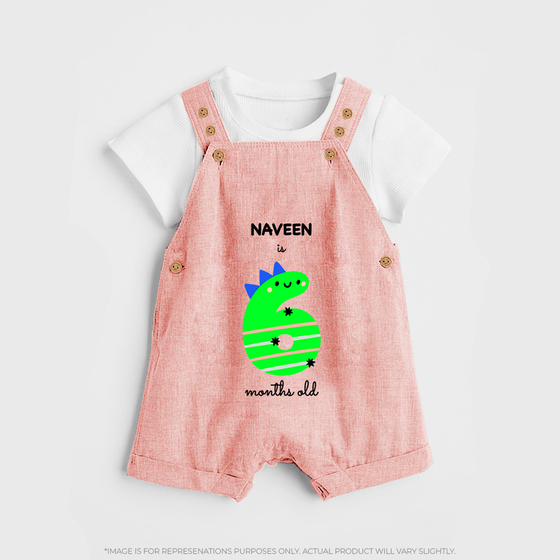 Celebrate Your Baby's 6-Month Journey With Our Beautifully Customized Baby Dungaree Set, Perfect For Capturing Magical Memories - PEACH - 0 - 5 Months Old (Chest 18")