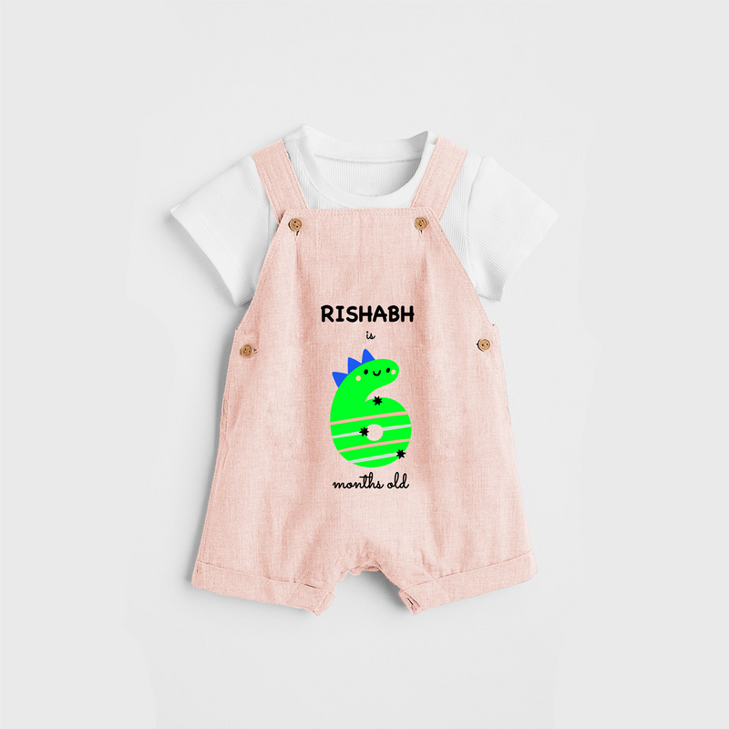 Celebrate The Sixth Month Birthday Custom Dungaree, Featuring with your Baby's name - PEACH - 0 - 5 Months Old (Chest 17")