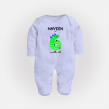 Milestone Full Sleeve Bodysuit/ Sleep Suit/ Jumpsuit for 6th Month | Soft Cotton Personalized Full Sleeve Bodysuit/ Sleep Suit/ Jumpsuit | Unisex Design - BABY BLUE - New Born (Chest 7.5")