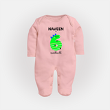 Milestone Full Sleeve Bodysuit/ Sleep Suit/ Jumpsuit for 6th Month | Soft Cotton Personalized Full Sleeve Bodysuit/ Sleep Suit/ Jumpsuit | Unisex Design - BABY PINK - New Born (Chest 7.5")