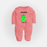 Milestone Full Sleeve Bodysuit/ Sleep Suit/ Jumpsuit for 6th Month | Soft Cotton Personalized Full Sleeve Bodysuit/ Sleep Suit/ Jumpsuit | Unisex Design - PEACH - New Born (Chest 7.5")