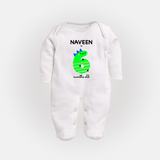 Milestone Full Sleeve Bodysuit/ Sleep Suit/ Jumpsuit for 6th Month | Soft Cotton Personalized Full Sleeve Bodysuit/ Sleep Suit/ Jumpsuit | Unisex Design - WHITE - New Born (Chest 7.5")