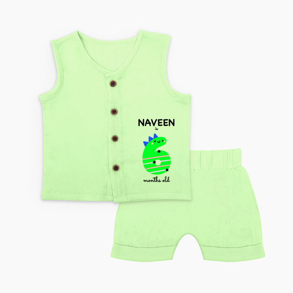 Milestone Jabla Set for 6th Month | Soft Cotton Personalized Jabla Set | Unisex Design - PASTEL GREEN - 0 - 3 Months Old (Chest 9.8")