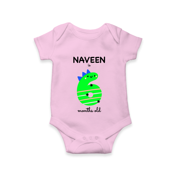 Milestone Romper for 6th Month | Soft Cotton Personalized Romper/Onesie | Unisex Design - BABY PINK - New Born (Chest 14")