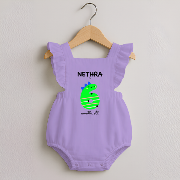 Milestone Romper Frock for 6th Month | Soft Cotton Personalized Romper Frock | Unisex Design - LILAC - 0 - 3 Months Old (Chest 19")