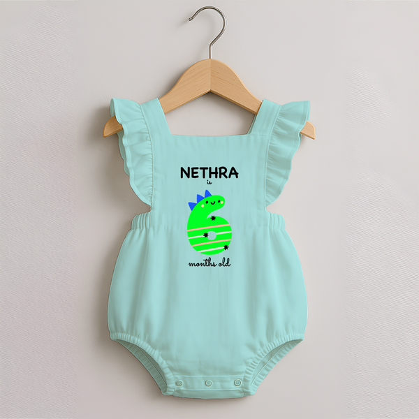 Milestone Romper Frock for 6th Month | Soft Cotton Personalized Romper Frock | Unisex Design - MINT GREEN - 0 - 3 Months Old (Chest 19")