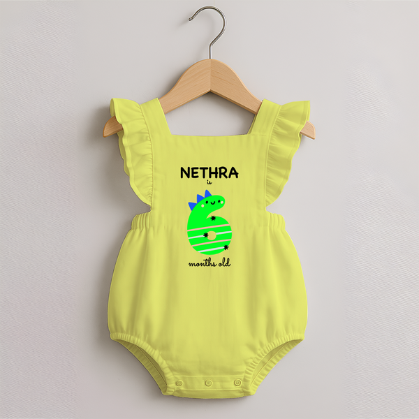 Milestone Romper Frock for 6th Month | Soft Cotton Personalized Romper Frock | Unisex Design - PASTEL YELLOW - 0 - 3 Months Old (Chest 19")