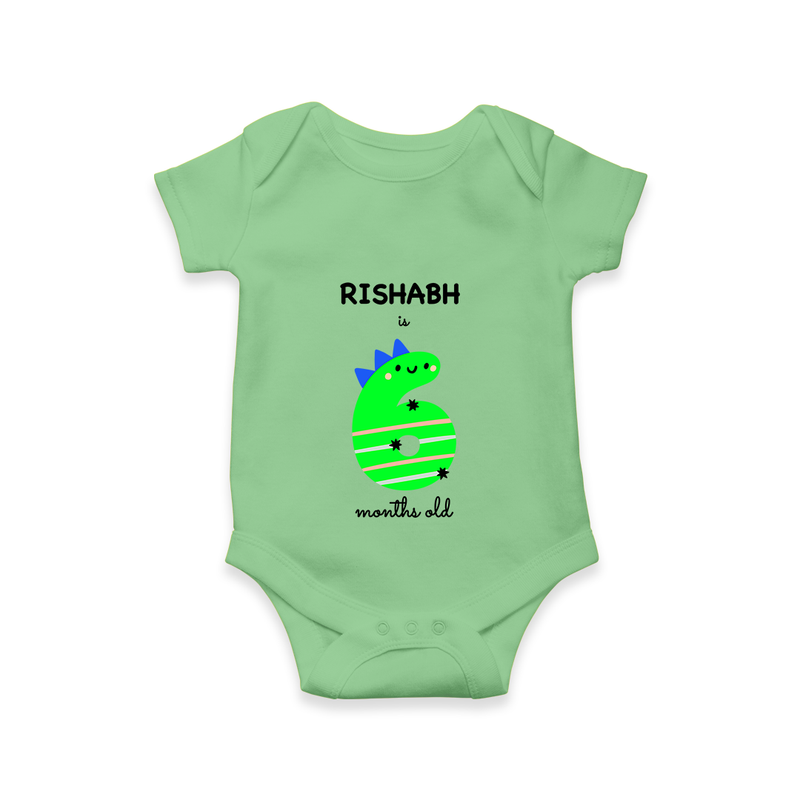 Celebrate The Sixth Month Birthday Custom Romper, Featuring with your Baby's name - GREEN - 0 - 3 Months Old (Chest 16")