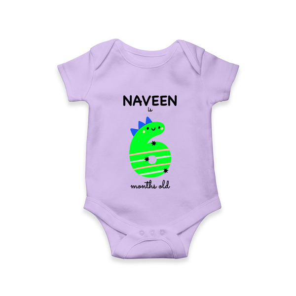 Milestone Romper for 6th Month | Soft Cotton Personalized Romper/Onesie | Unisex Design - LILAC - New Born (Chest 14")