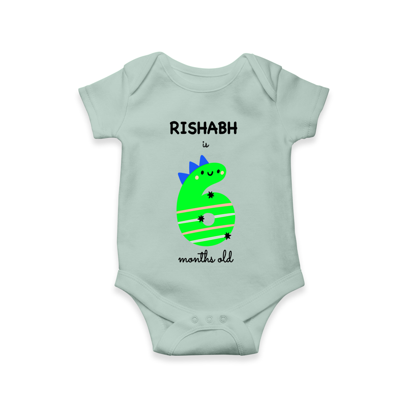 Celebrate The Sixth Month Birthday Custom Romper, Featuring with your Baby's name - MINT GREEN - 0 - 3 Months Old (Chest 16")