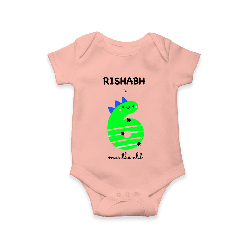 Celebrate The Sixth Month Birthday Custom Romper, Featuring with your Baby's name - PEACH - 0 - 3 Months Old (Chest 16")