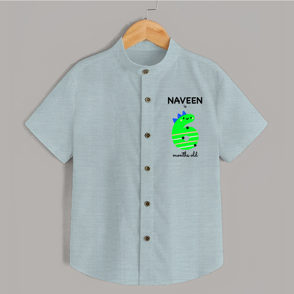 Milestone Shirt for 6th Month | Soft Cotton Personalized Shirt | Unisex Design - ARCTIC BLUE - 0 - 6 Months Old (Chest 23")