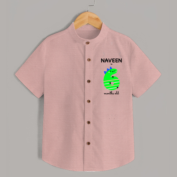 Milestone Shirt for 6th Month | Soft Cotton Personalized Shirt | Unisex Design - PEACH - 0 - 6 Months Old (Chest 23")