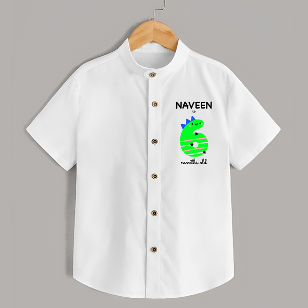 Milestone Shirt for 6th Month | Soft Cotton Personalized Shirt | Unisex Design - WHITE - 0 - 6 Months Old (Chest 23")