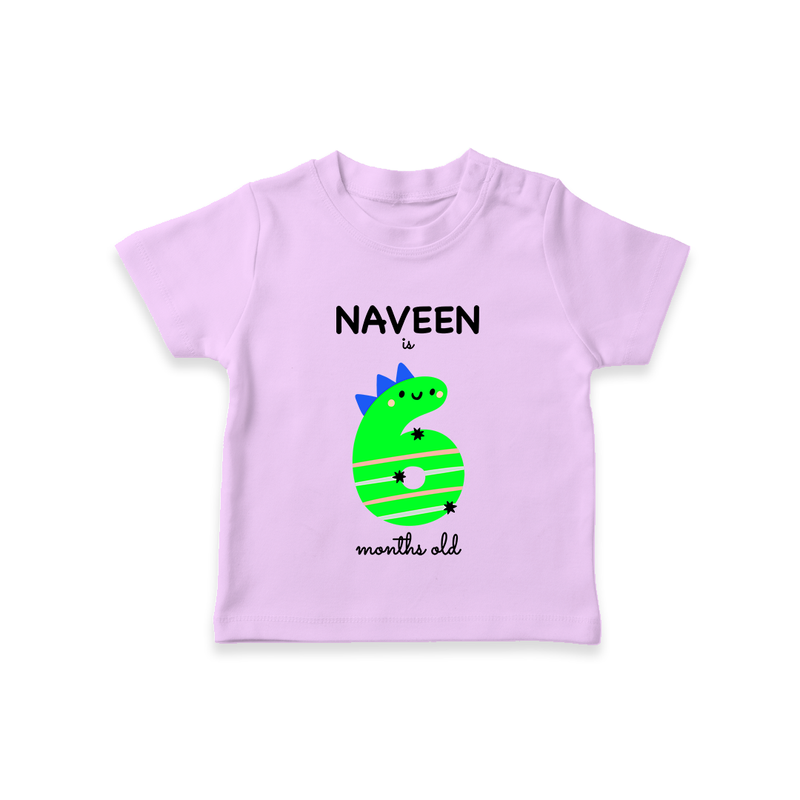 Milestone T-Shirt for 6th Month | Soft Cotton Personalized T-Shirt | Unisex Design - LILAC - 0-5 Months Old (Chest 17")