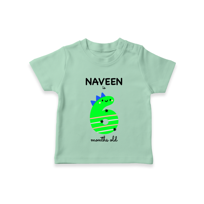 Milestone T-Shirt for 6th Month | Soft Cotton Personalized T-Shirt | Unisex Design - MINT GREEN - 0-5 Months Old (Chest 17")