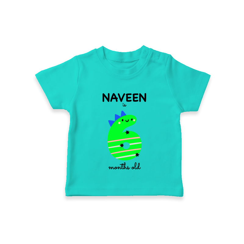Milestone T-Shirt for 6th Month | Soft Cotton Personalized T-Shirt | Unisex Design - TEAL - 0-5 Months Old (Chest 17")