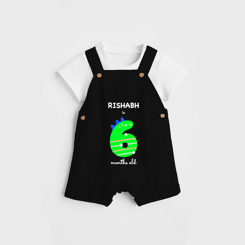 Celebrate The Sixth Month Birthday Custom Dungaree, Featuring with your Baby's name - BLACK - 0 - 5 Months Old (Chest 17")