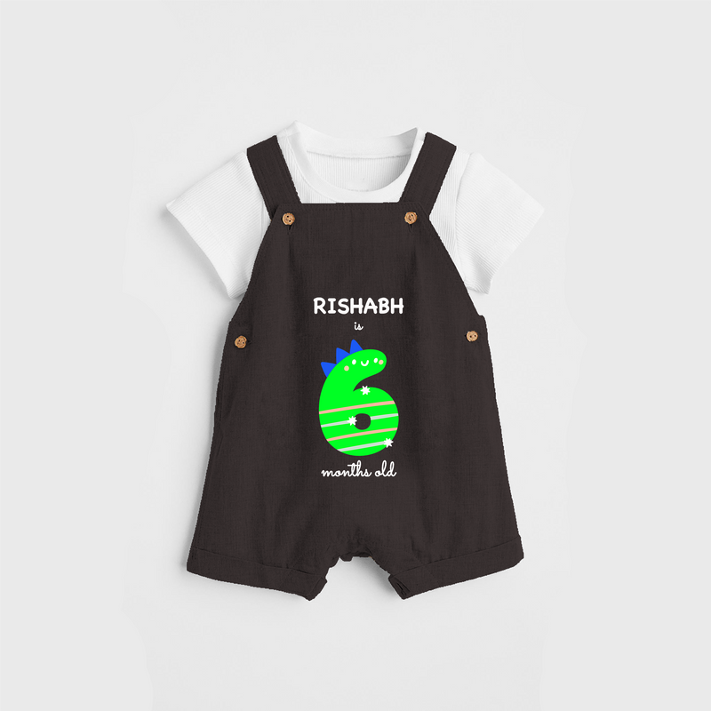 Celebrate The Sixth Month Birthday Custom Dungaree, Featuring with your Baby's name - CHOCOLATE BROWN - 0 - 5 Months Old (Chest 17")