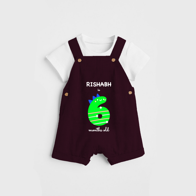 Celebrate The Sixth Month Birthday Custom Dungaree, Featuring with your Baby's name - MAROON - 0 - 5 Months Old (Chest 17")