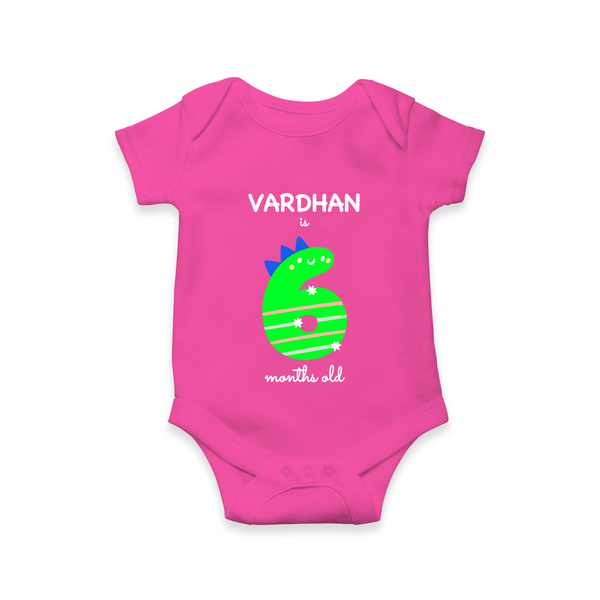 Milestone Romper for 6th Month | Soft Cotton Personalized Romper/Onesie | Unisex Design - HOT PINK - New Born (Chest 14")