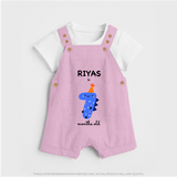 Milestone Dungaree Set for 7th Month | Soft Cotton Personalized Dungaree Set | Unisex Design - BABY PINK - 0 - 5 Months Old (Chest 18")