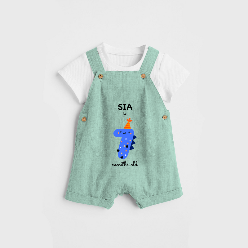 Celebrate The Seventh Month Birthday Custom Dungaree, Featuring with your Baby's name - LIGHT GREEN - 0 - 5 Months Old (Chest 17")