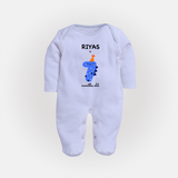 Milestone Full Sleeve Bodysuit/ Sleep Suit/ Jumpsuit for 7th Month | Soft Cotton Personalized Full Sleeve Bodysuit/ Sleep Suit/ Jumpsuit | Unisex Design - BABY BLUE - New Born (Chest 7.5")