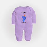 Milestone Full Sleeve Bodysuit/ Sleep Suit/ Jumpsuit for 7th Month | Soft Cotton Personalized Full Sleeve Bodysuit/ Sleep Suit/ Jumpsuit | Unisex Design - LILAC - New Born (Chest 7.5")