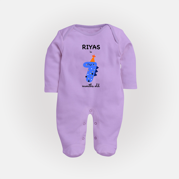 Milestone Full Sleeve Bodysuit/ Sleep Suit/ Jumpsuit for 7th Month | Soft Cotton Personalized Full Sleeve Bodysuit/ Sleep Suit/ Jumpsuit | Unisex Design - LILAC - New Born (Chest 7.5")