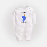 Milestone Full Sleeve Bodysuit/ Sleep Suit/ Jumpsuit for 7th Month | Soft Cotton Personalized Full Sleeve Bodysuit/ Sleep Suit/ Jumpsuit | Unisex Design - WHITE - New Born (Chest 7.5")