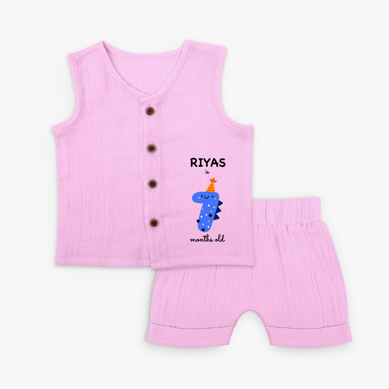Milestone Jabla Set for 7th Month | Soft Cotton Personalized Jabla Set | Unisex Design - BABY PINK - 0 - 3 Months Old (Chest 9.8")