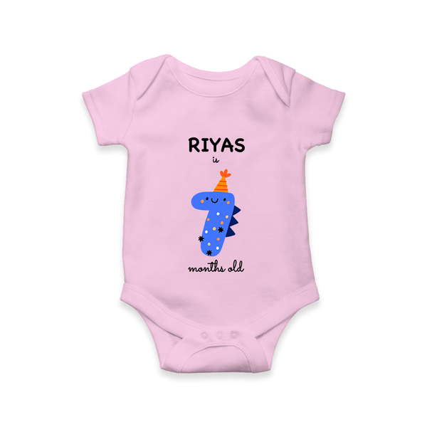 Milestone Romper for 7th Month | Soft Cotton Personalized Romper/Onesie | Unisex Design - BABY PINK - New Born (Chest 14")