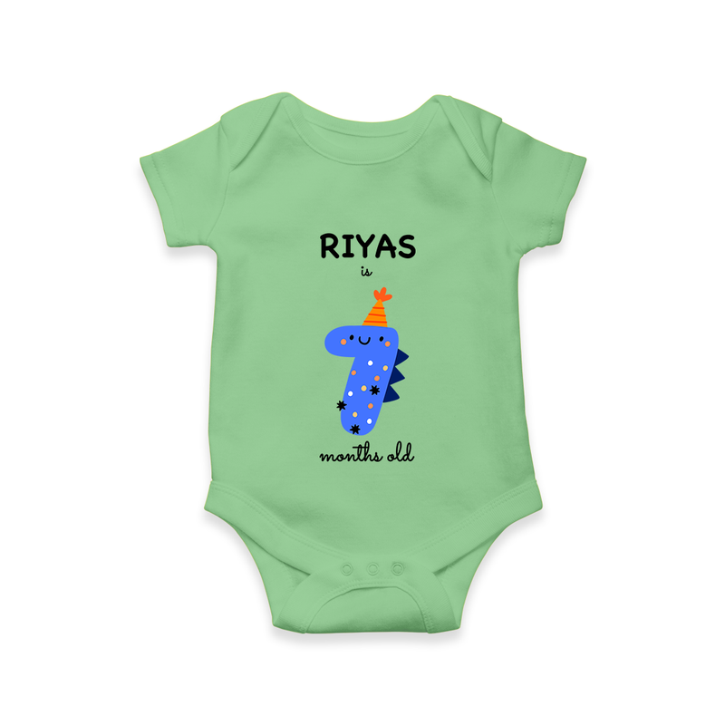 Milestone Romper for 7th Month | Soft Cotton Personalized Romper/Onesie | Unisex Design - GREEN - New Born (Chest 14")