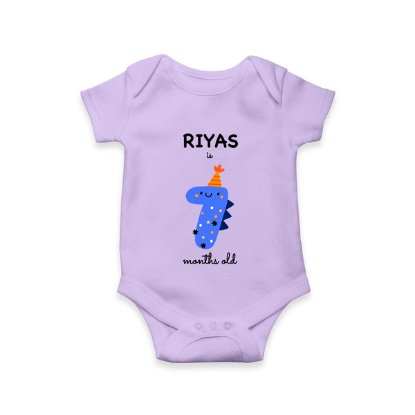 Milestone Romper for 7th Month | Soft Cotton Personalized Romper/Onesie | Unisex Design - LILAC - New Born (Chest 14")