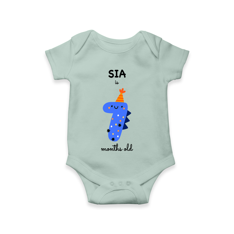 Celebrate The Seventh Month Birthday Custom Romper, Featuring with your Baby's name - MINT GREEN - 0 - 3 Months Old (Chest 16")