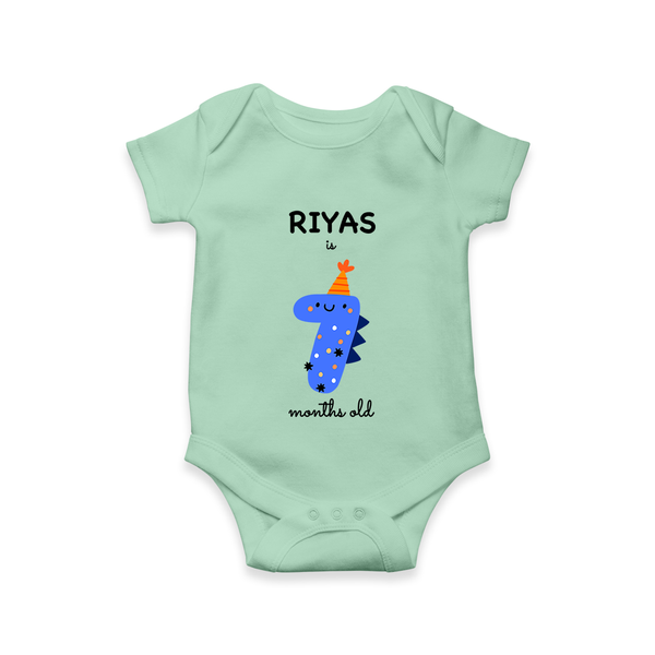 Milestone Romper for 7th Month | Soft Cotton Personalized Romper/Onesie | Unisex Design - MINT GREEN - New Born (Chest 14")