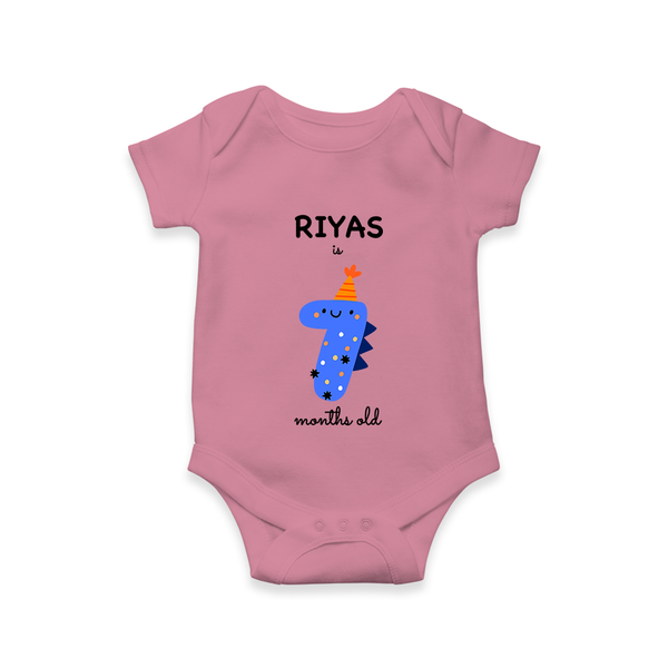 Milestone Romper for 7th Month | Soft Cotton Personalized Romper/Onesie | Unisex Design - ONION - New Born (Chest 14")