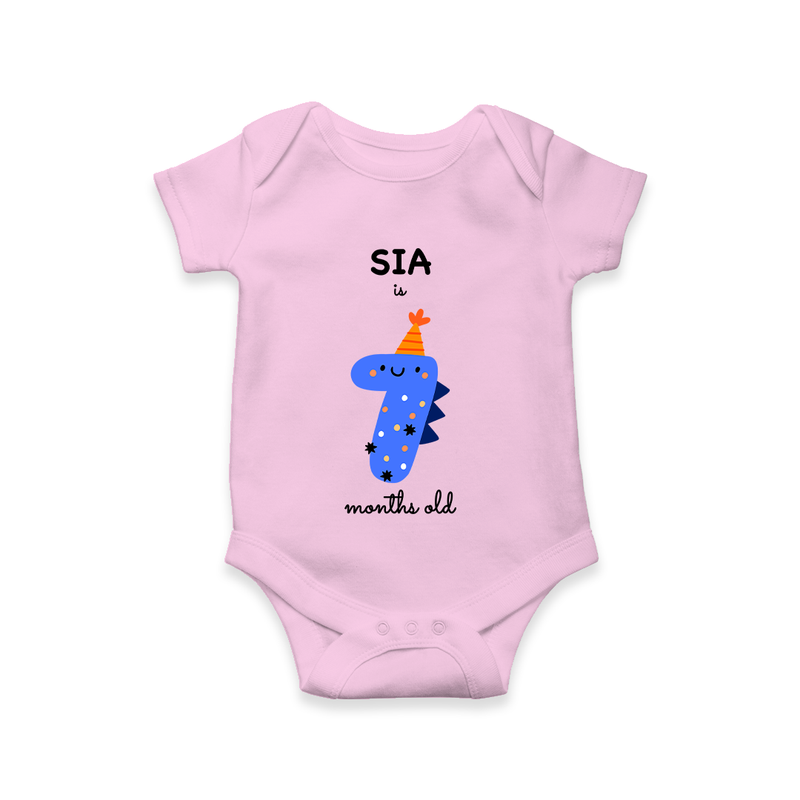 Celebrate The Seventh Month Birthday Custom Romper, Featuring with your Baby's name - PINK - 0 - 3 Months Old (Chest 16")