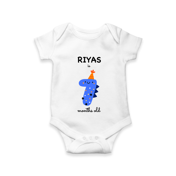 Milestone Romper for 7th Month | Soft Cotton Personalized Romper/Onesie | Unisex Design - WHITE - New Born (Chest 14")