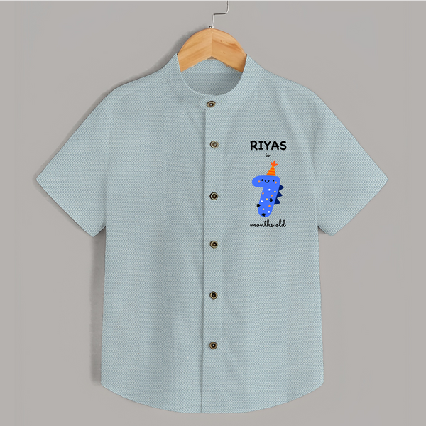 Milestone Shirt for 7th Month | Soft Cotton Personalized Shirt | Unisex Design - ARCTIC BLUE - 0 - 6 Months Old (Chest 23")
