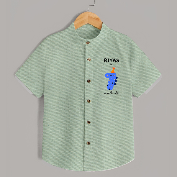 Milestone Shirt for 7th Month | Soft Cotton Personalized Shirt | Unisex Design - MINT GREEN - 0 - 6 Months Old (Chest 23")