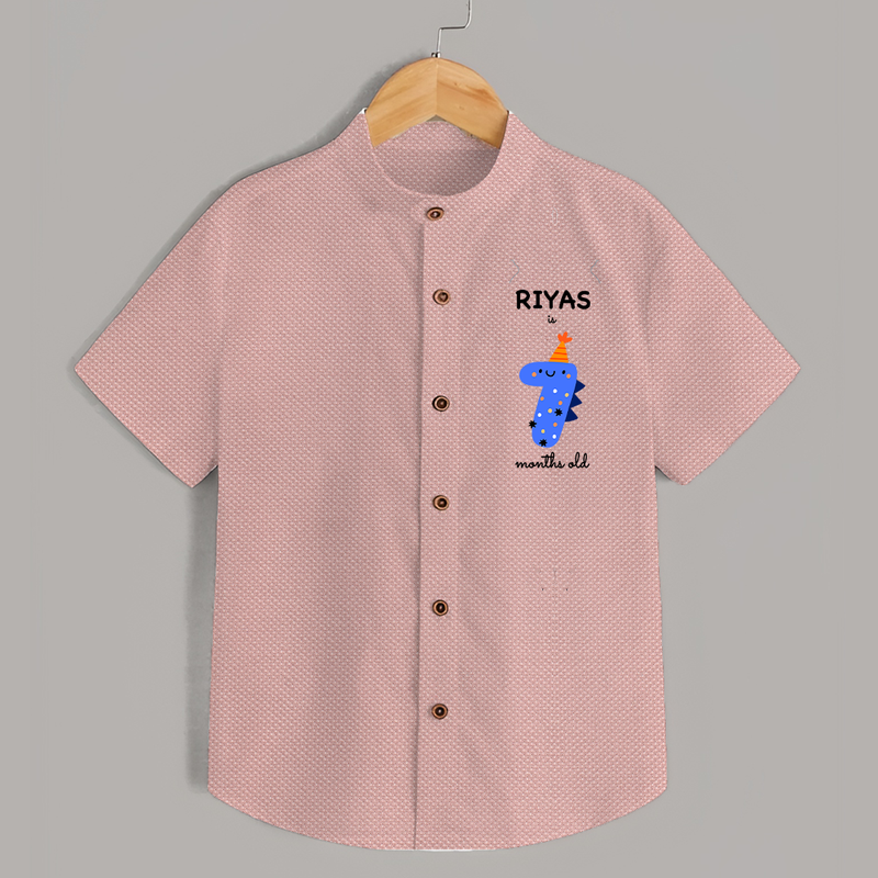 Milestone Shirt for 7th Month | Soft Cotton Personalized Shirt | Unisex Design - PEACH - 0 - 6 Months Old (Chest 23")