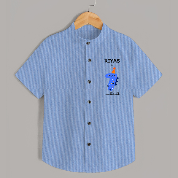 Milestone Shirt for 7th Month | Soft Cotton Personalized Shirt | Unisex Design - SKY BLUE - 0 - 6 Months Old (Chest 23")