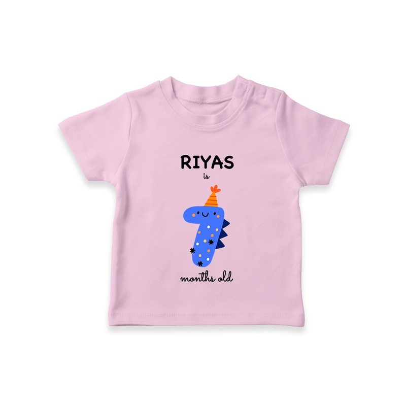 Milestone T-Shirt for 7th Month | Soft Cotton Personalized T-Shirt | Unisex Design - BABY PINK - 0-5 Months Old (Chest 17")