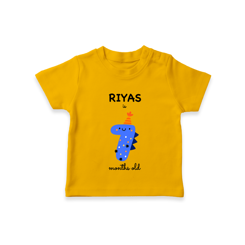 Milestone T-Shirt for 7th Month | Soft Cotton Personalized T-Shirt | Unisex Design - CHROME YELLOW - 0-5 Months Old (Chest 17")