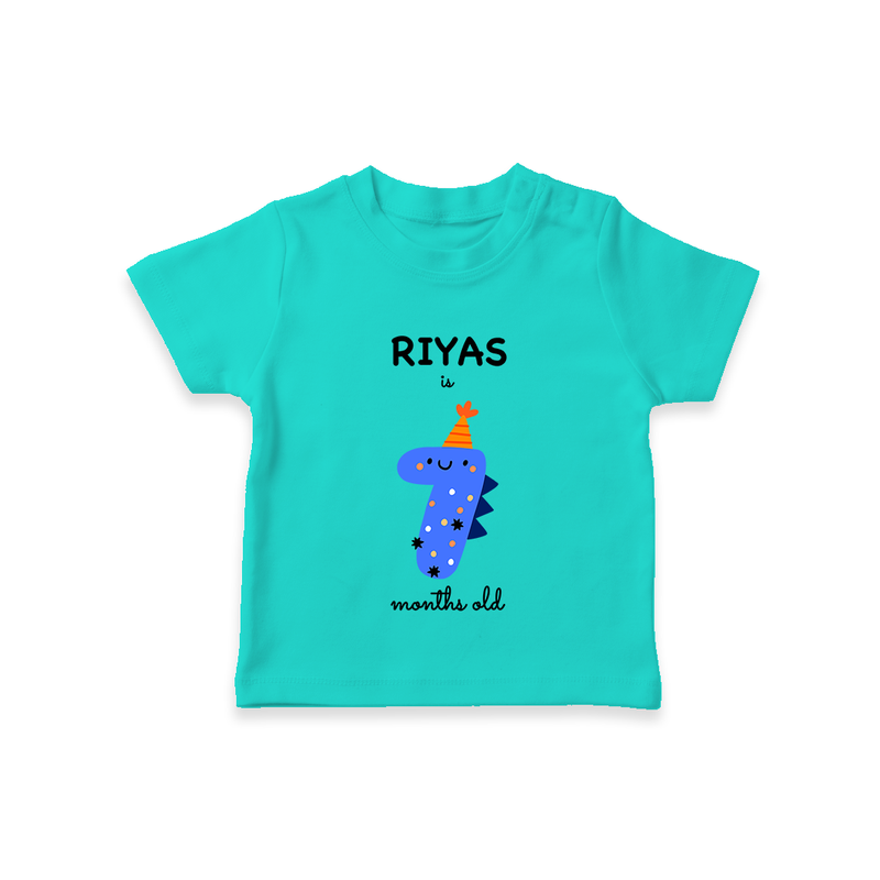 Milestone T-Shirt for 7th Month | Soft Cotton Personalized T-Shirt | Unisex Design - TEAL - 0-5 Months Old (Chest 17")
