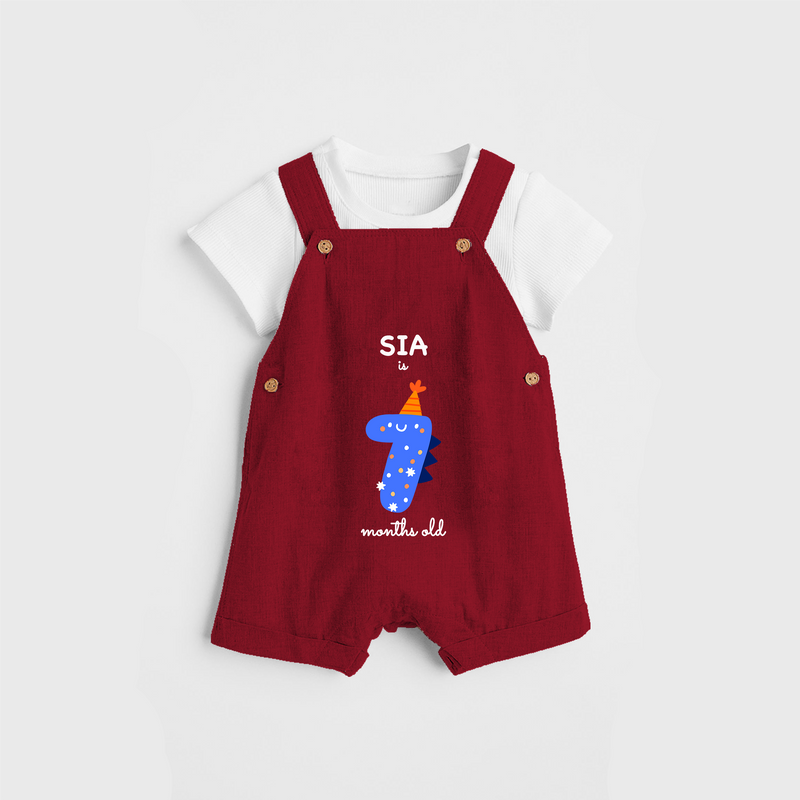 Celebrate The Seventh Month Birthday Custom Dungaree, Featuring with your Baby's name - RED - 0 - 5 Months Old (Chest 17")